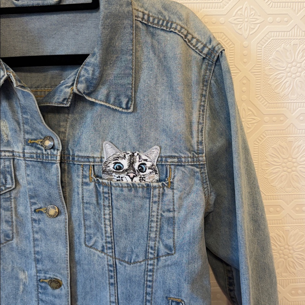 Paul & Joe Leviatan Denim Jacket Blue Denim with Cat Detail Size 40 - Picture 5 of 11